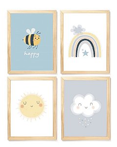 Kit quadro decorativo infantil arco íris sol nuvem quarto criança bebê enxoval