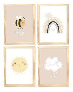 Kit quadro decorativo infantil arco íris sol nuvem quarto criança bebê enxoval