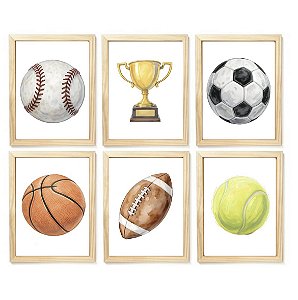 Kit quadro decorativo infantil esporte bolas quarto criança bebê menino enxoval
