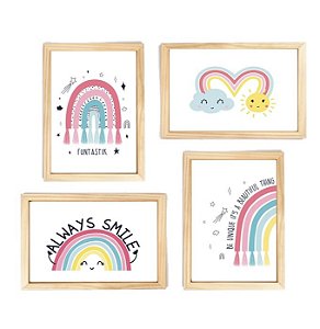 Kit quadro decorativo infantil arco íris  quarto criança bebê menina