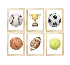 Kit quadro esporte infantil decorativo quarto criança bebê menino