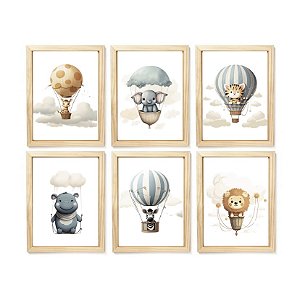 Kit quadro safari balão infantil decorativo quarto bebê enxoval criança