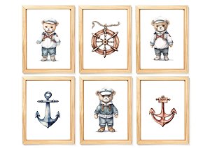 Kit quadro urso marinheiro infantil decorativo quarto bebê enxoval menino