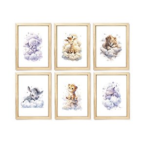 Kit quadro safari nuvem infantil decorativo quarto menina