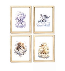 Kit quadro infantil safari nuvem decorativo quarto menina