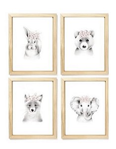 Kit quadro infantil safari rosa delicado quarto menina