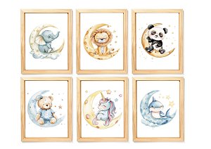 Kit quadro infantil decorativo safari lua decoração quarto menina criança enxoval bebê