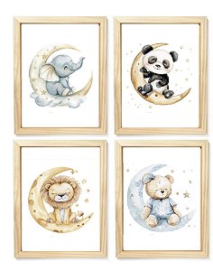 Kit quadro infantil safari lua decoração quarto menina enxoval criança bebê