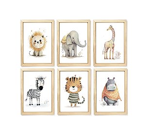 Kit quadro infantil safari delicado decoração quarto enxoval bebê criança