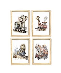 Kit quadro infantil safari ferroviário decorativo quarto criança bebê menino