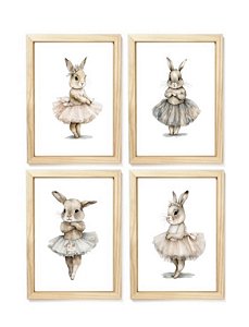 Kit quadro infantil coelha bailarina decorativo quarto criança bebê enxoval menina