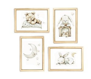 Kit quadro infantil safari lua soninho decorativo quarto criança enxoval bebê
