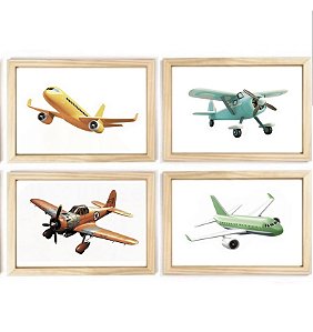 Kit quadro infantil avião aviação decorativo quarto menino criança enxoval bebê