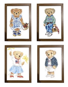 Kit quadro decorativo ursa esporte RL polo rauph lauren quarto menina bebê enxoval