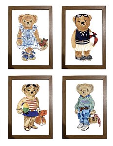 Kit quadro  decorativo ursa esporte RL polo rauph lauren quarto criança bebê menina