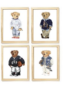 Kit quadro  decorativo esporte urso RL polo rauph lauren quarto criança bebê enxoval