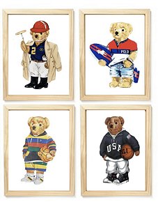 Kit quadro  decorativo esporte urso RL polo rauph lauren quarto criança bebê enxoval
