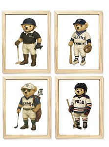 Kit quadro  decorativo esporte urso RL polo rauph lauren quarto criança bebê enxoval