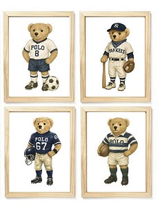 Kit quadro  decorativo esporte urso RL polo rauph lauren quarto criança bebê enxoval