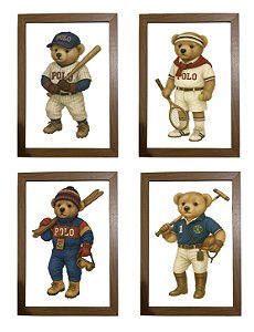 Kit quadro  decorativo esporte urso RL polo rauph lauren quarto criança bebê enxoval