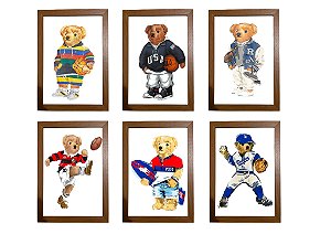 Kit quadro  decorativo urso esporte RL polo rauph lauren quarto criança bebê enxoval