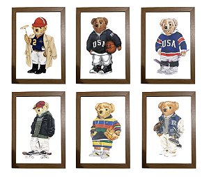 Kit quadro  decorativo urso esporte RL polo rauph lauren quarto criança bebê enxoval
