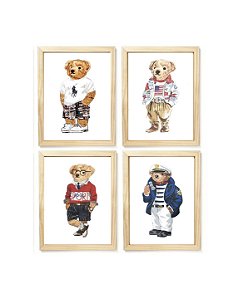 Kit quadro  decorativo esporte urso RL polo rauph lauren quarto criança bebê enxoval