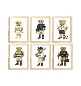 Kit quadro  decorativo urso esporte RL polo rauph lauren quarto criança bebê enxoval