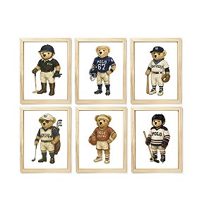 Kit quadro  decorativo urso esporte RL polo rauph lauren quarto criança bebê enxoval