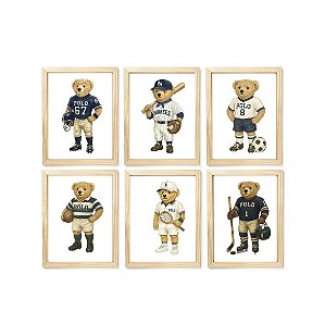 Kit quadro  decorativo urso esporte RL polo rauph lauren quarto criança bebê enxoval