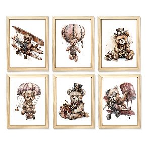 Kit quadro ursa aviação decorativo quarto criança enxoval bebê