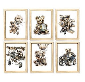 Kit quadro urso mundo e viagem decorativo quarto criança enxoval bebê