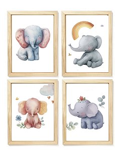 Kit quadro elefantinho arco iris decorativo infantil quarto criança bebê enxoval menina