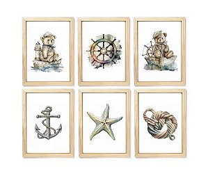 Kit quadro náutica aquarela decorativo quarto criança enxoval bebê