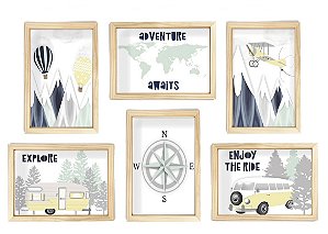 Kit quadro mundo viagem decorativo quarto criança enxoval bebê