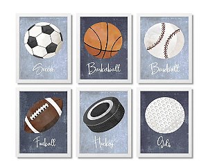 Kit quadro esporte bolas decorativo quarto criança enxoval bebê menino