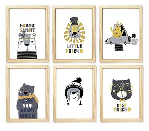 Kit quadro ursinho decorativo quarto criança enxoval bebê