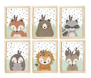Kit quadro safari decorativo quarto criança enxoval bebê