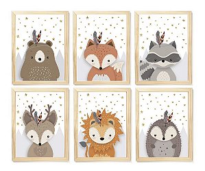 Kit quadro safari luxo decorativo quarto criança enxoval bebê