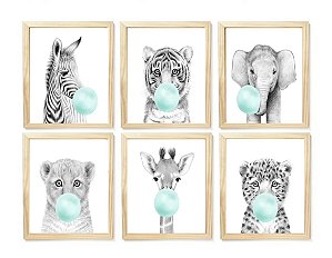 Kit quadro safari balão decorativo quarto criança enxoval bebê