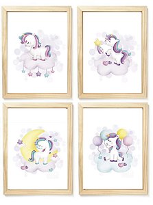 Kit quadro unicórnio aquarela decorativo  quarto criança bebê enxoval menina