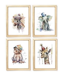 Kit quadro safari aquarela decorativo  quarto criança bebê enxoval