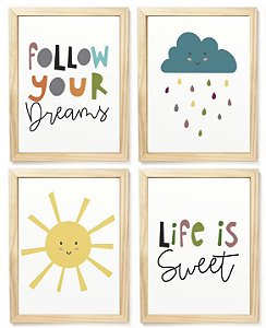 Kit quadro nuvem e sol decorativo  quarto criança bebê enxoval