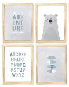 Kit quadro urso escandinavo decorativo  quarto criança bebê enxoval