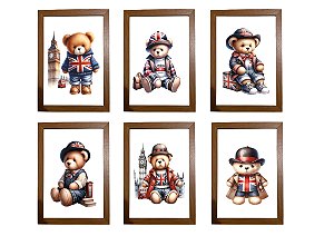 Kit quadro  decorativo urso londres quarto criança bebê enxoval