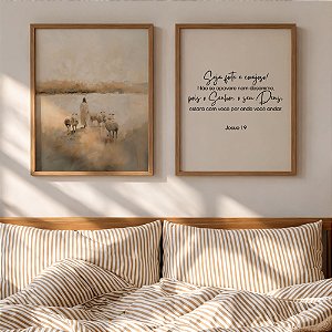 Kit 2 Quadros Jesus as Ovelhas e Josué 1.9