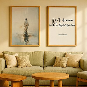 Kit 2 Quadros Jesus sobre as águas e Hebreus 13.5