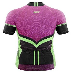 CAMISA CICLISTA MANGA  CURTA  ZIPER CURTO ROSA E VERDE