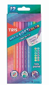 Lapis de cor 12 cores Tris mega Soft Color - Tons Pastel
