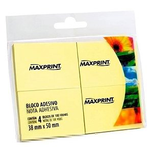Bloco Adesivo 38x50 100 fls amarelo Maxprint